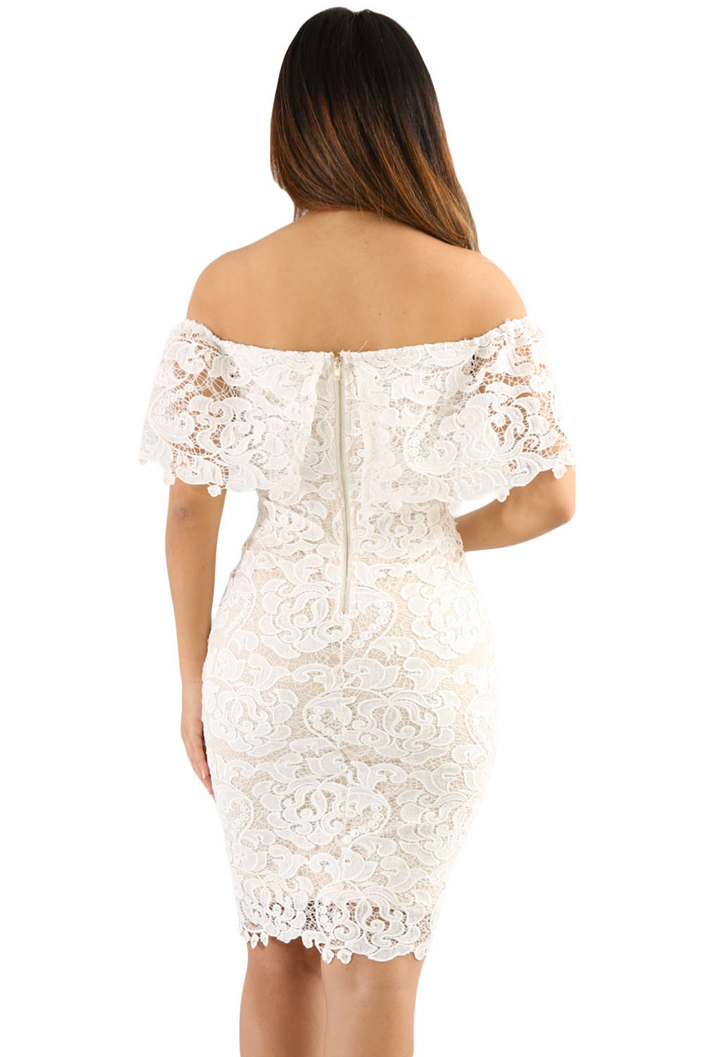 Cream Color Lace Off Shoulder Bodycon Dress