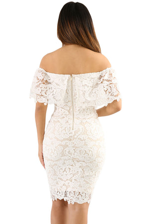 Cream Color Lace Off Shoulder Bodycon Dress