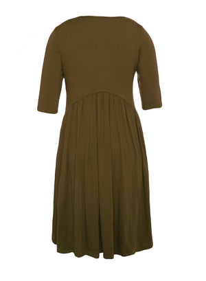 Army Green 3/4 Sleeve Draped Swing Dress