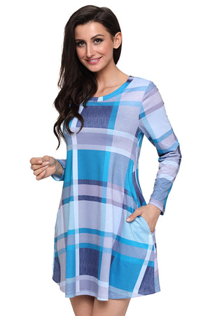 Blue Gray Plaid Mini Dress