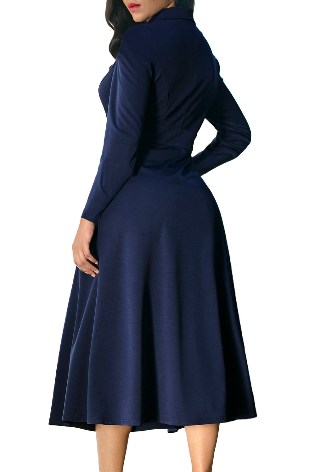 Navy Vintage Button Collared Fit-and-flare Dress