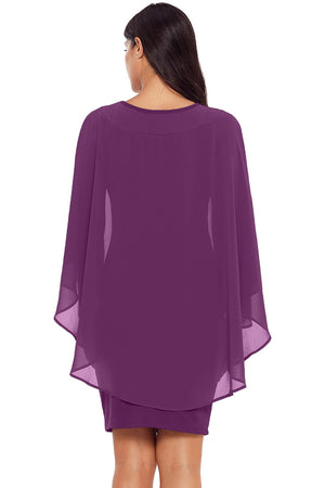 Purple Slinky Sexy Gauze Cape Mini Dress
