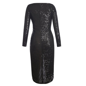 Black Sequins Wrapped Ruched Irregular Dresses