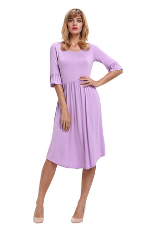 Purple Ruffle Sleeve Midi Jersey Dress