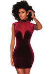 Wine Mesh Bustier Velvet Mock Neck Dress