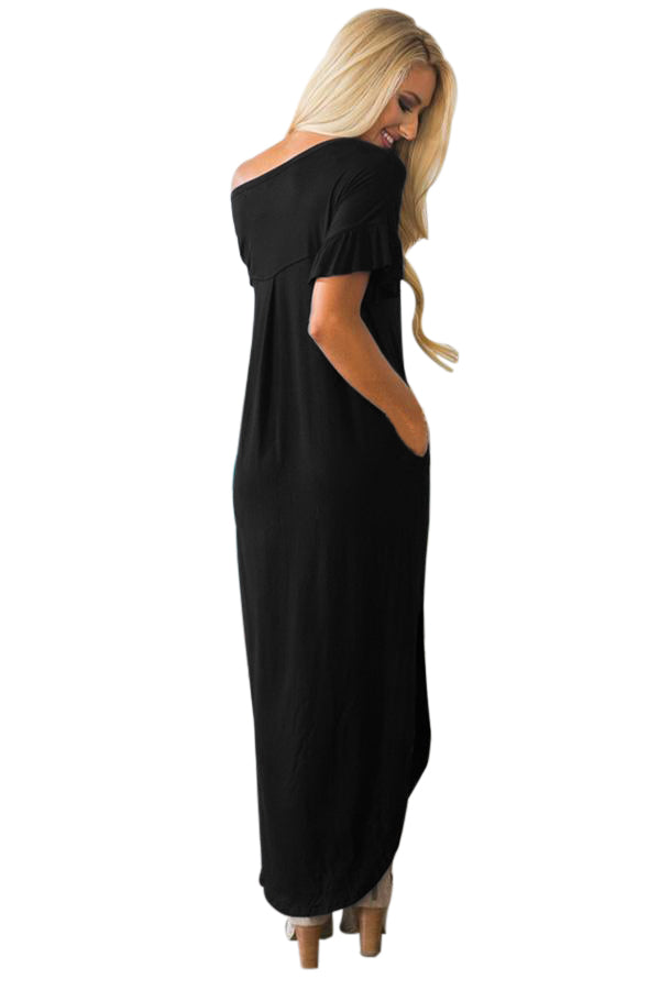 Black Beachy Keen Ruffle Sleeve T-shirt Maxi Dress