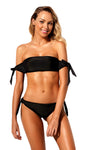 Black Ribbon Tie Strapless Bikini 2pcs Bathing Suit