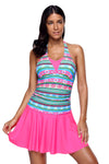 Aztec Print Rosy Halterneck One Piece Swimdress