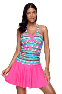 Aztec Print Rosy Halterneck One Piece Swimdress