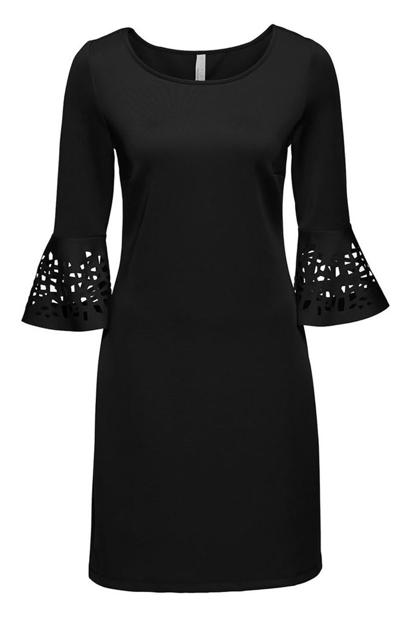 Black 3/4 Hollow-out Bell Sleeve Sheath Mini Dress