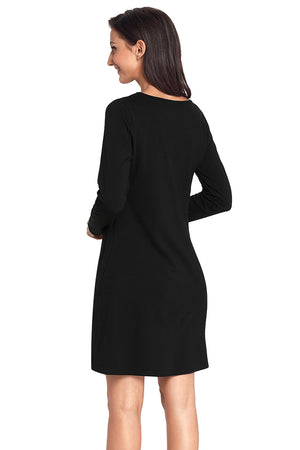 Geometric Snowflake Reindeer Black Christmas T-shirt Dress