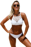 White Crop Lace Overlay Bikini Set
