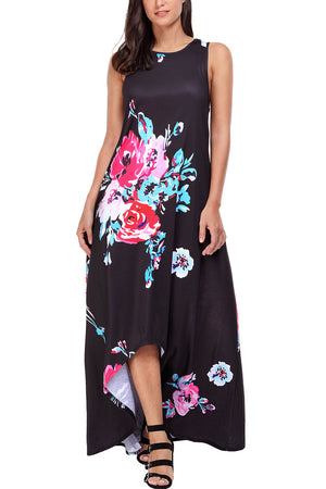 Black Floral Pocketed Holiday Maxi Boho Dress