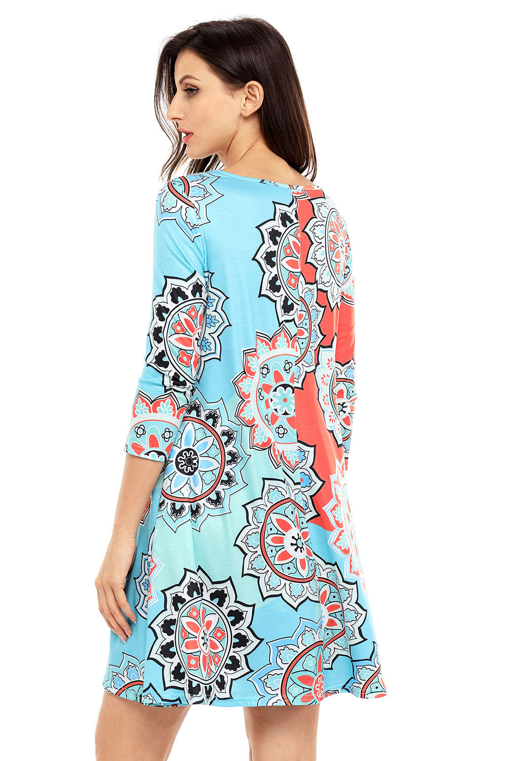Bohemian Sunflower Print Aqua Blue Dress