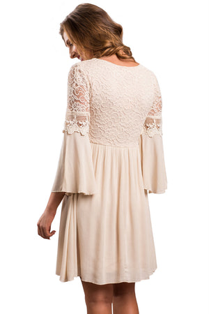 Nude Dreamy Lace Top Elegant Swing Dress