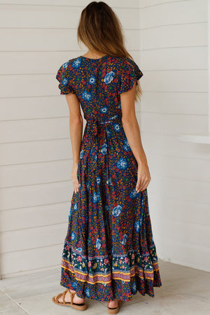 Multicolor V-Neck Beach Resort Printed Dress