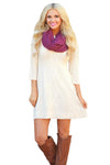 White Cable Knit Fitted 3/4 Sleeve Sweater Dress