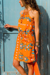 Orange Floral Print Tank Tunic Dress