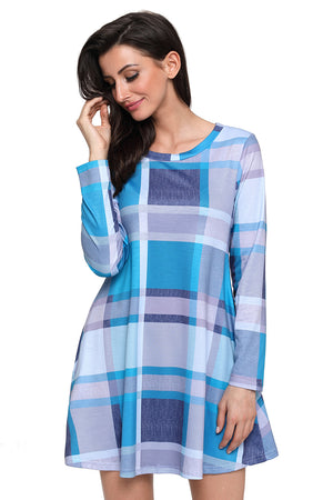 Blue Gray Plaid Mini Dress