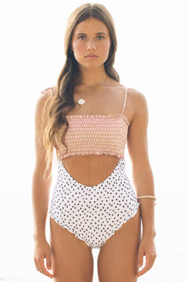 White Smocked One Piece Swimsuit