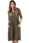 Army Green 3/4 Sleeve Draped Swing Dress