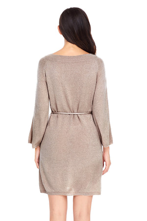 Khaki Off The Shoulder Knit Sweater Dress