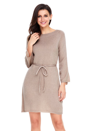 Khaki Off The Shoulder Knit Sweater Dress