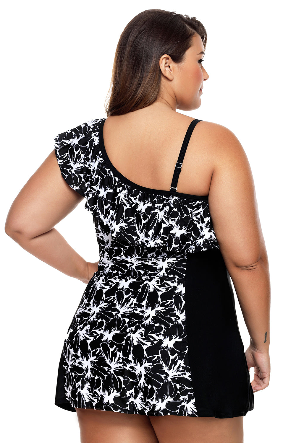 Monochrome Panel Accent 1pc Swim Dress with Shorts