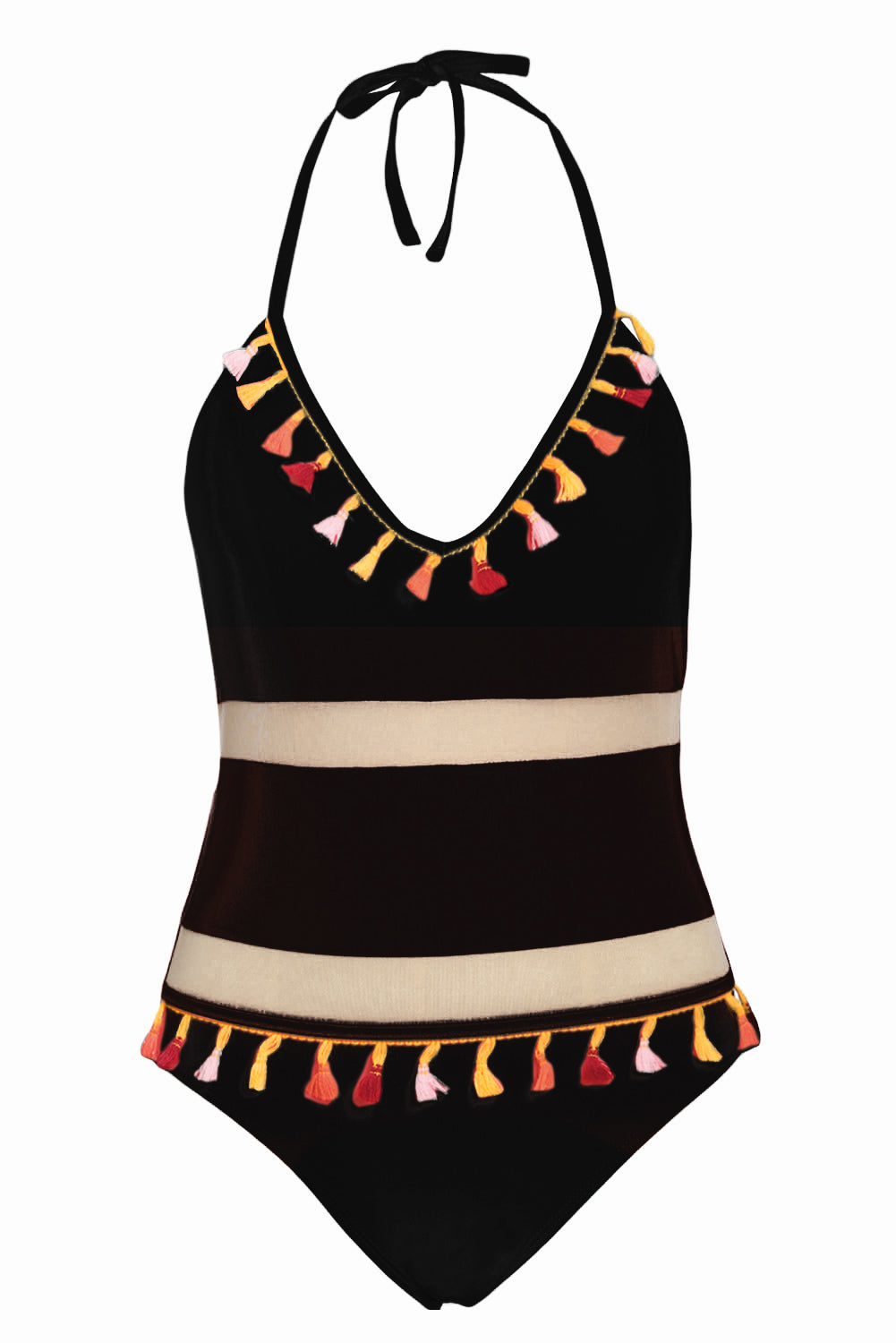 Black Mesh Patchwork One-piece Swimsuit