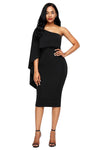 Black Batwing Sleeve One Shoulder Sheath Dress