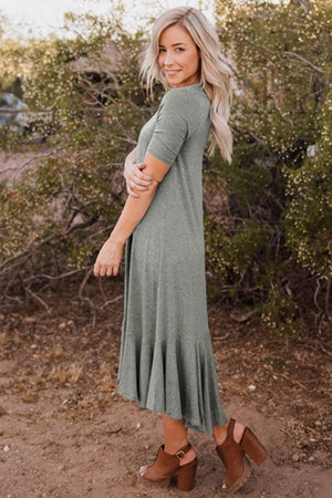 Grey Flowy Ruffles Short Sleeve Casual Dress