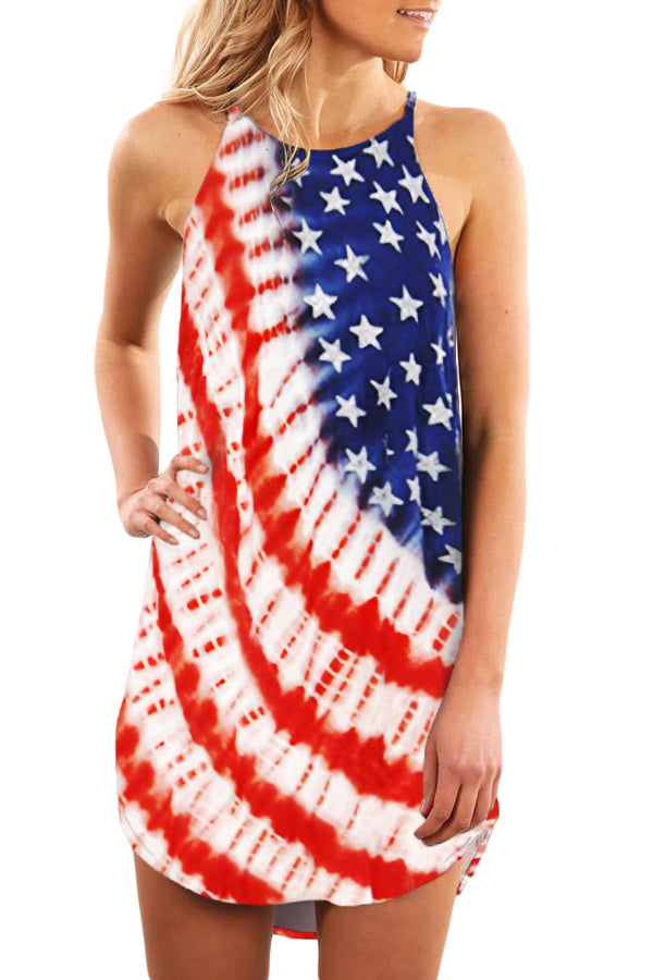 Sleeveless Summer American Flag Print Dress