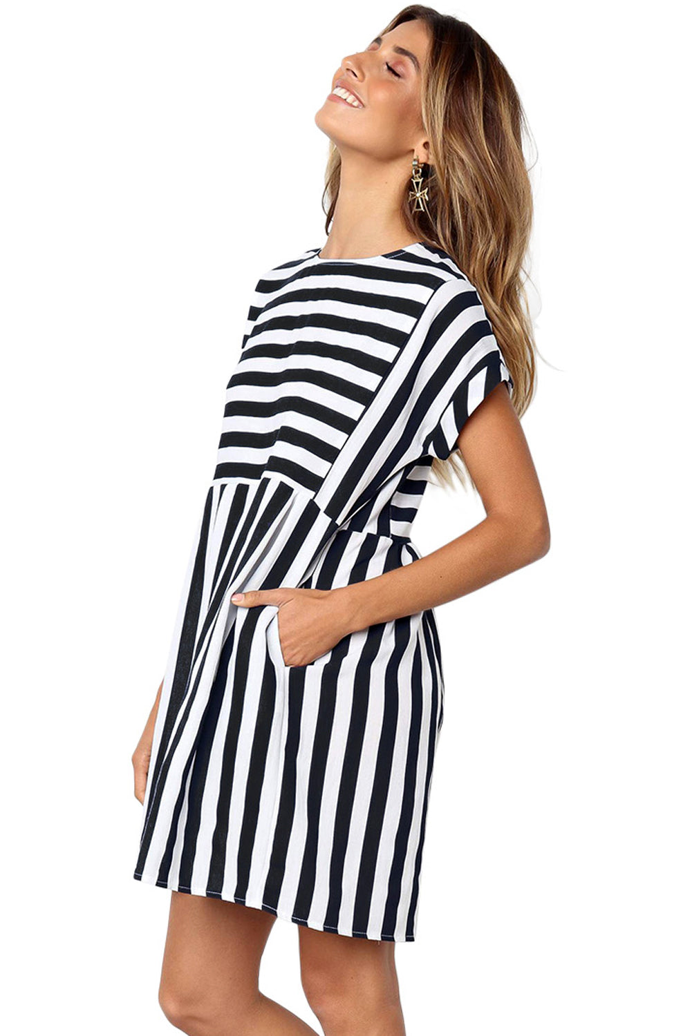 Black Striped Casual Dress