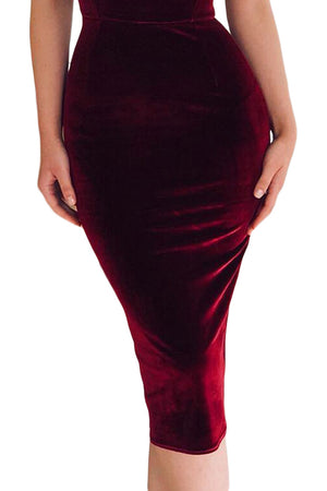 Wine Red Off Shoulder Ruched Velvet Party Dress