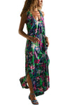 Green Twist Hollow-out Back Long Tank Dress with Print
