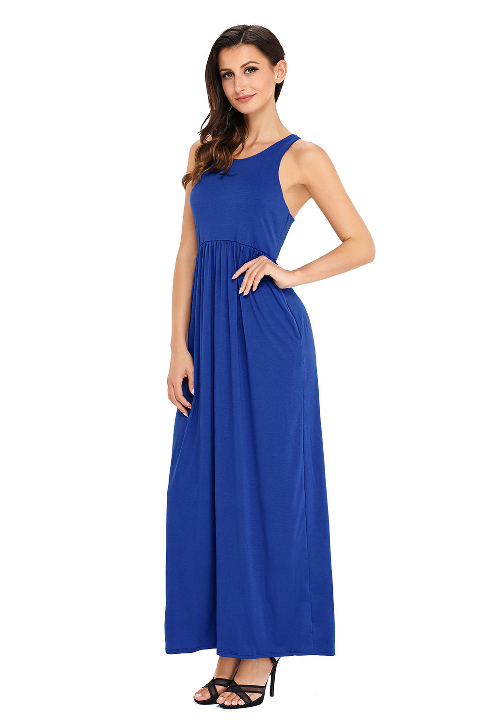 Blue Racerback Maxi Dress with Pockets