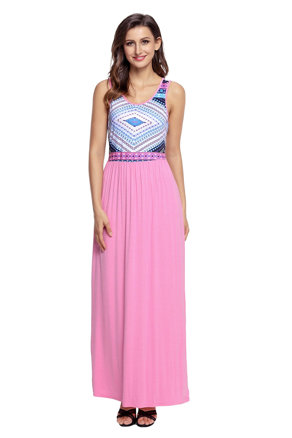 Stylish Tribal Print Sleeveless Coral Maxi Dress