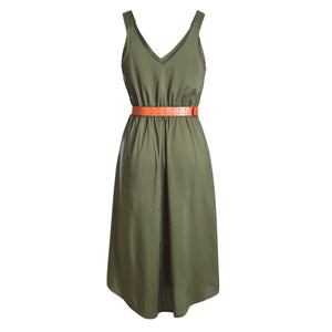Green V Neck A-line Sundress