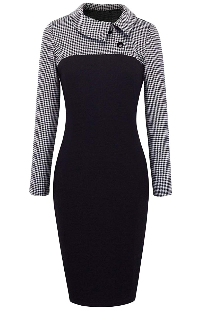 White Vintage Turn-Down Collar Pinup Button Midi Dress