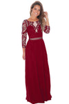 Wine Lace Crochet Quarter Sleeve Maxi Dress