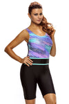 Bluish Print Pattern Black Conserved One Piece Swimsuit