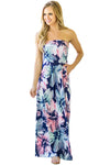 Big Summer Flower Strapless Maxi Dress with Pockets