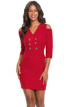 Red Cold Shoulder Sleeved Bodycon Mini Dress