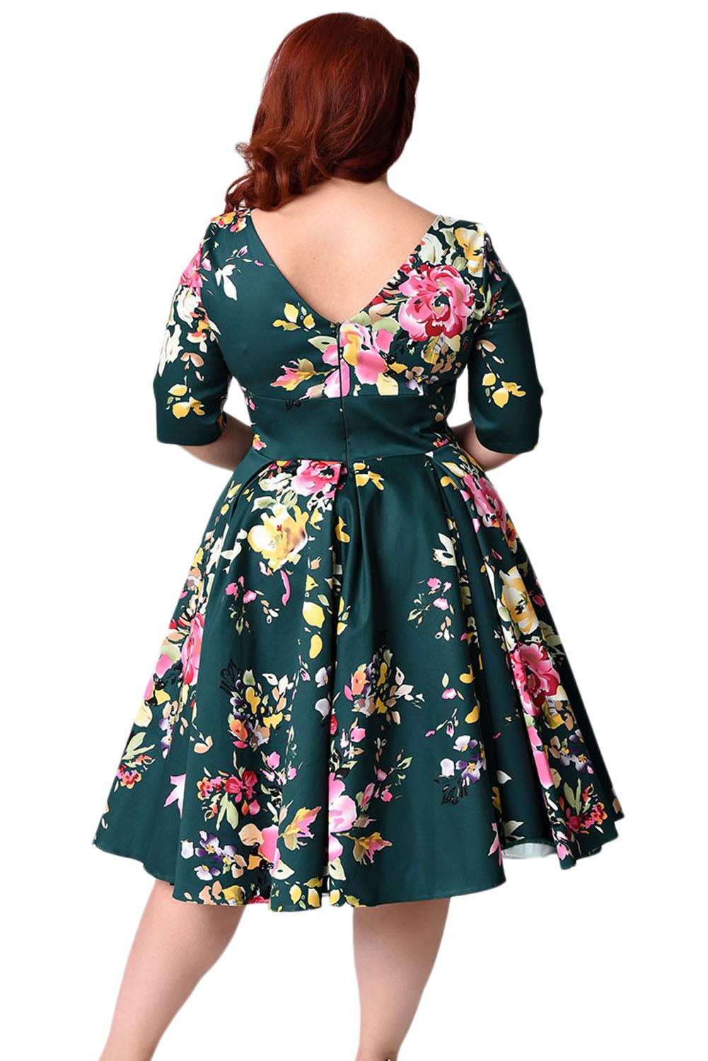 Jasper Vintage Style Floral Half Sleeve Swing Dress