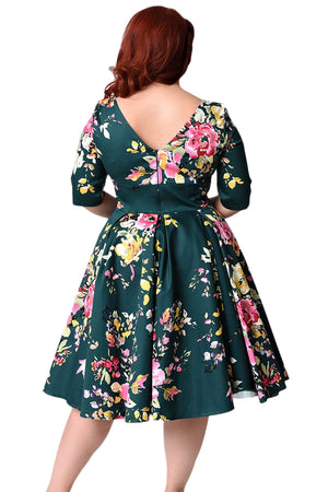Jasper Vintage Style Floral Half Sleeve Swing Dress