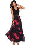 Black & Red Floral Mesh Skirt Sleeveless Maxi Dress