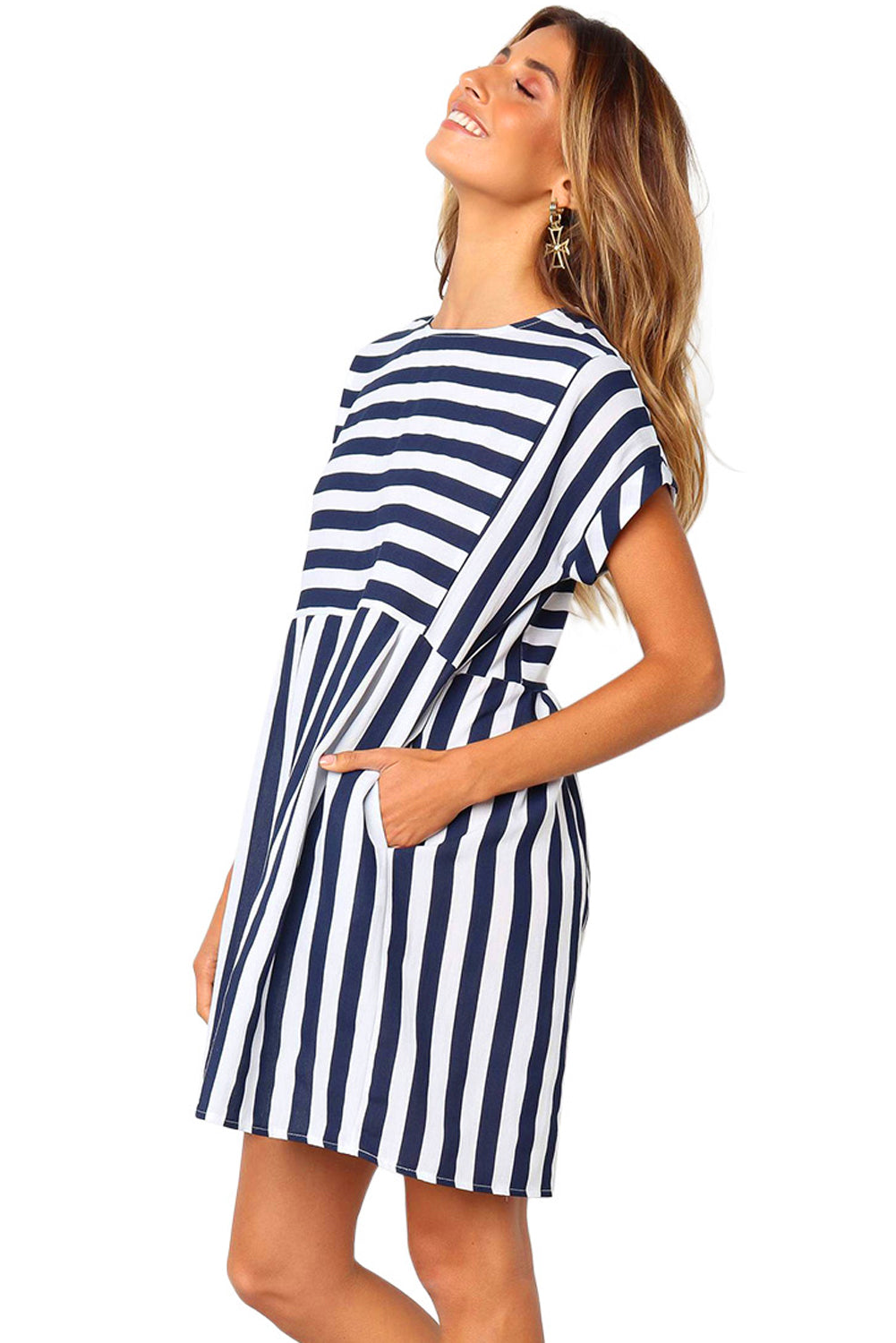 Blue Striped Casual Dress