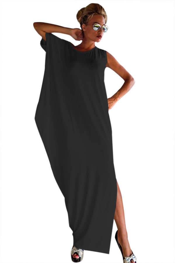 Black Crochet Lace Back Oversized Kaftan Dress