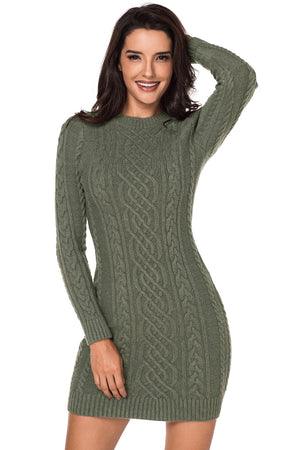 Army Green Slouchy Cable Sweater Dress