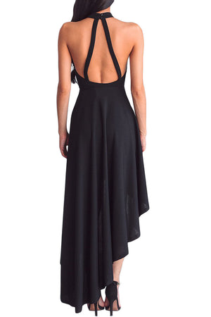 Black Sheer Mesh Decolletage Hi-low Party Dress